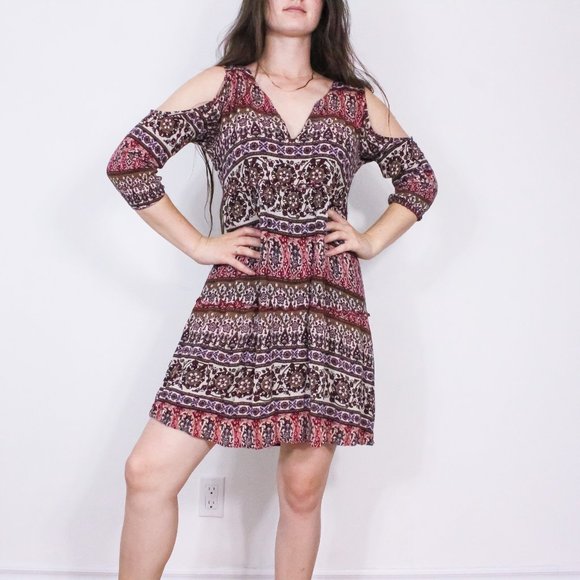 *Lily Morgan Cold Shoulder Boho Mini Dress - Picture 1 of 7